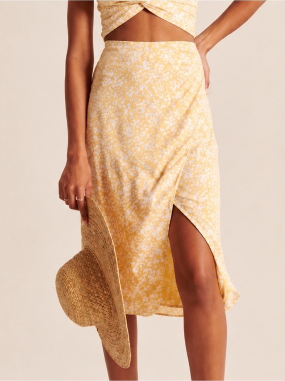 Abercrombie and Fitch Yellow Floral Asymmetrical Hem Midi Skirt XS